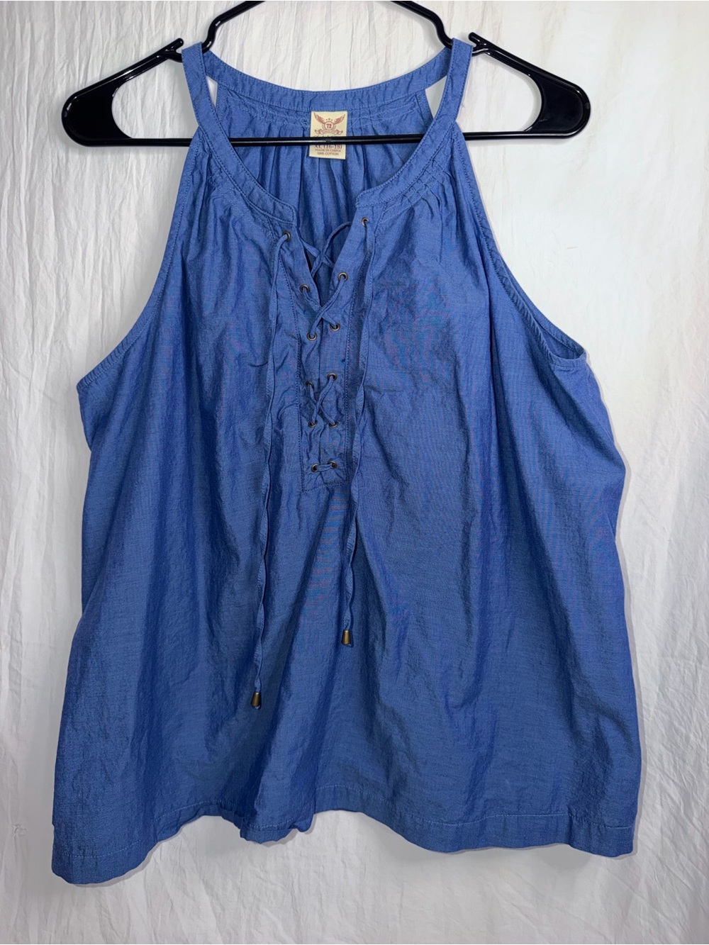 Faded Glory Blue Lace-Up Front Tank Top Sleeveless Cotton Blouse Women's XL (16-